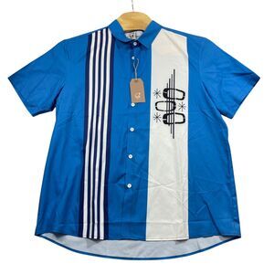 Hardaddy NEW XL Button Down 100% Blue Off White 100% Polyester Short Sleeve